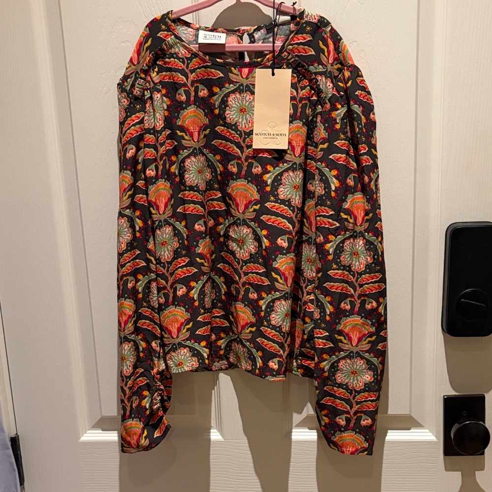 Scotch & Soda Black Floral Print Long Sleeve Blouse